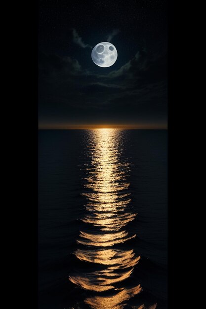 Photo night starry sky moonlight shining on the sea water lonely thoughts wallpaper background banner