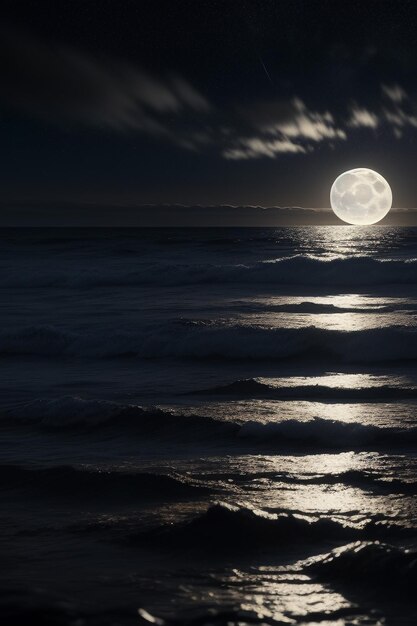 Photo night starry sky moonlight shining on the sea water lonely thoughts wallpaper background banner