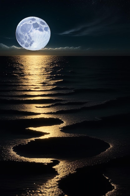 Photo night starry sky moonlight shining on the sea water lonely thoughts wallpaper background banner