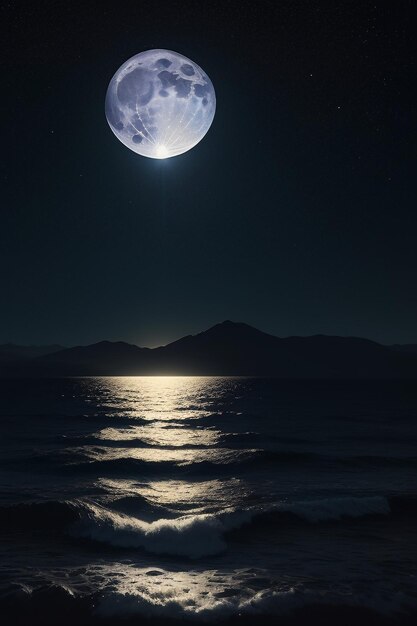 Night starry sky moonlight shining on the sea water lonely thoughts wallpaper background banner