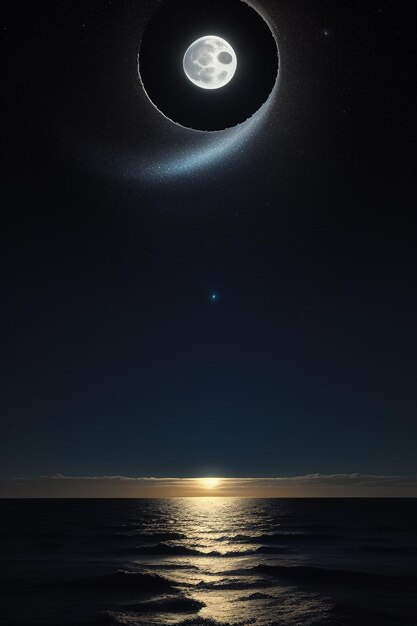 Ночное звездное небо, лунный свет, сияющий на морской воде, одинокие мысли, обои, фоновый баннер