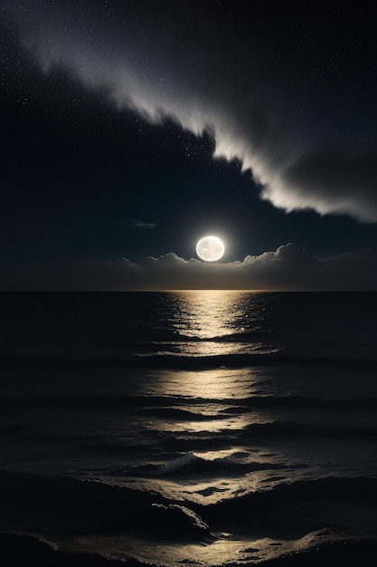 밤 별이 빛나는 하늘 달빛이 바닷물에 빛나는 외로운 생각 벽지 배경 배너