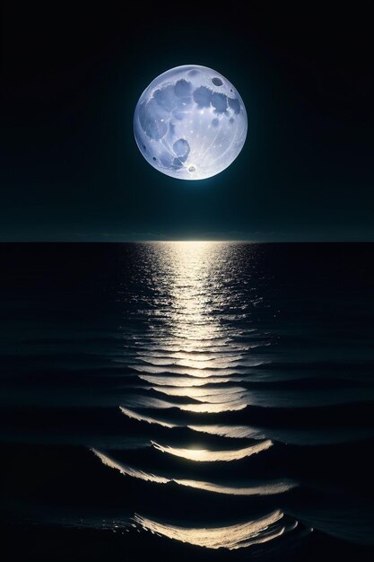 Night starry sky moonlight shining on the sea water lonely thoughts wallpaper background banner