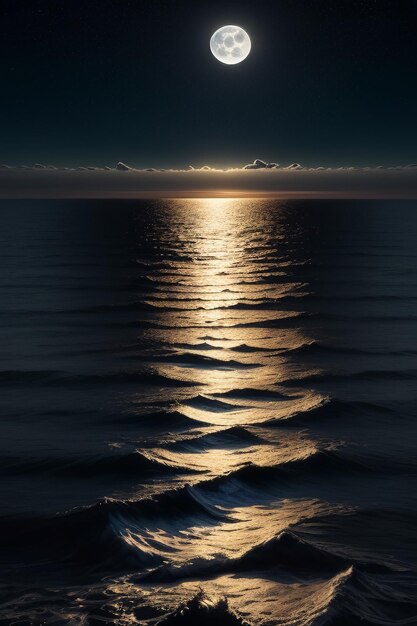 Photo night starry sky moonlight shining on the sea water lonely thoughts wallpaper background banner