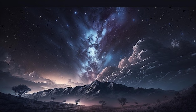 night starry sky over mountain landscape generative ai