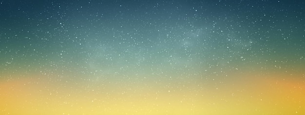 Night starry sky at sunset Green and yellow galaxy horizontal banner