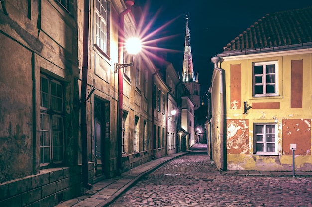 Night street in the Old Town of Tallinn, Estonia