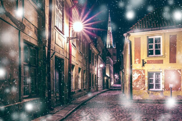 Night street in the Old Town of Tallinn, Estonia