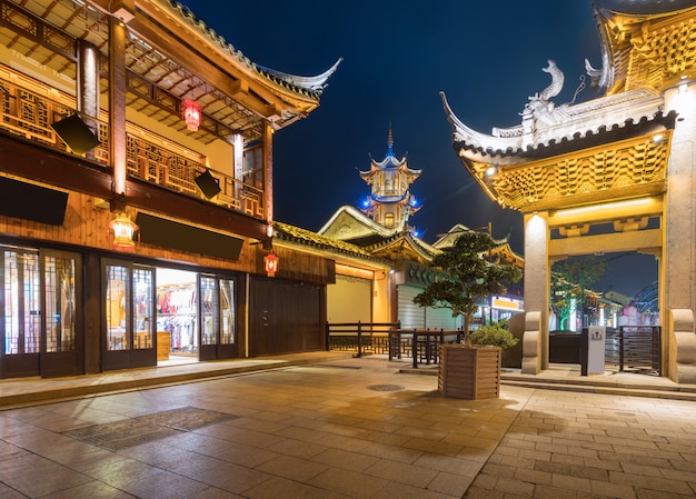 At night, the streets of Zhouzhuang Ancient Town, Suzhou, China