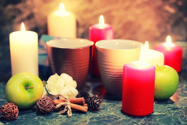 Night table with mug and candle