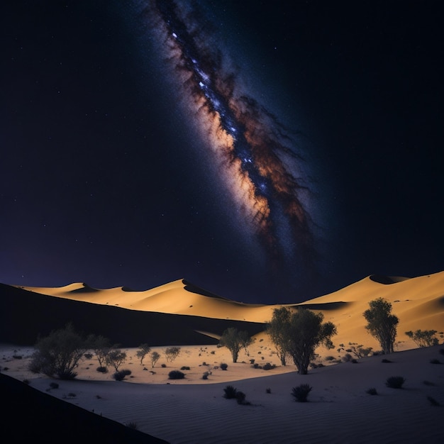 A night time picture of the milky way galaxy with the milky way in the background.