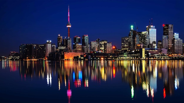 Wallpaper water night lights tower Canada Toronto images for desktop  section город  download