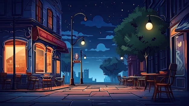 Night traditional cityscape vector style illustration