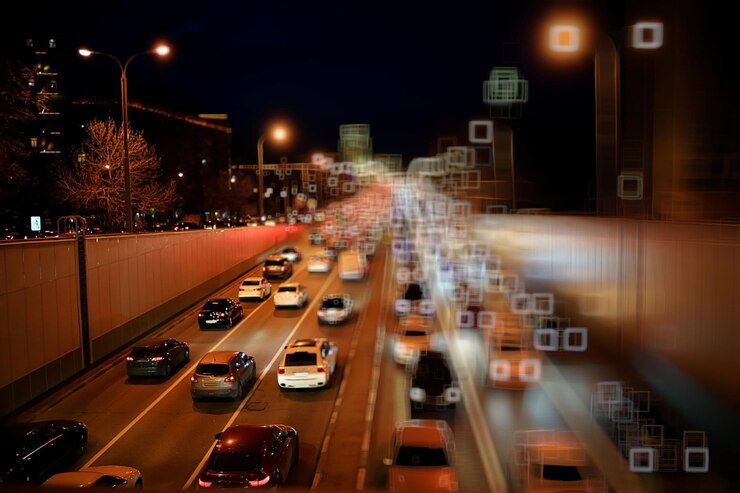 Photo night traffic in the city traffic jams on the highway