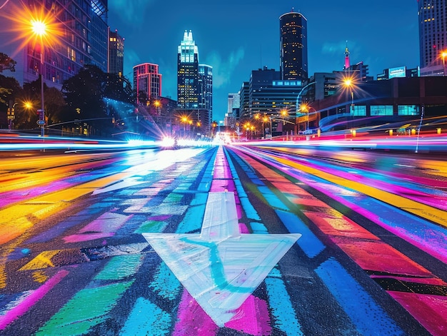 Foto di notte la traiettoria dei fanali posteriori delle auto per le strade della città