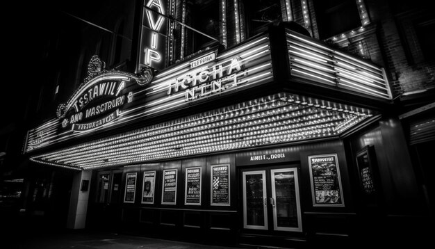 Photo night travel sign illuminates famous capital city in black and white generated by ai