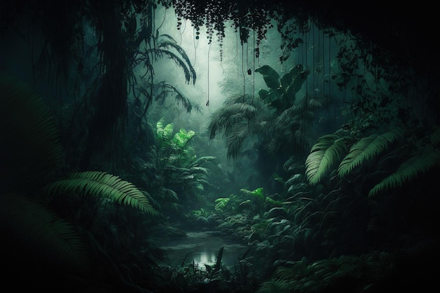 Photo night tropical jungle background atmospheric rainforest