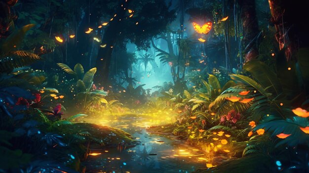 night tropical jungle with fireflies atmospheric fa da