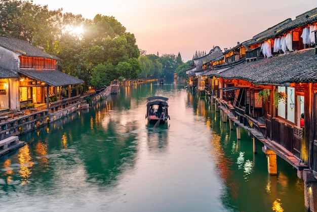 Night view of ancient houses in Wuzhen China