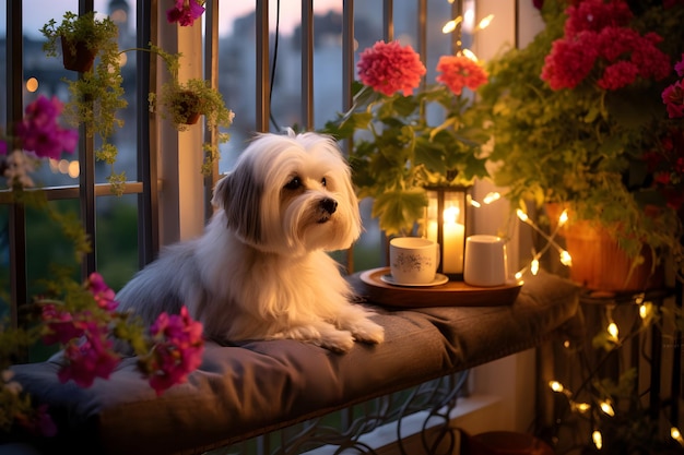 Night View Balcony with adorable Dog sleeping peacefully