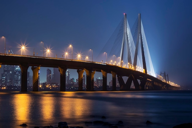 Night view of bandra worli sea link in mumbai