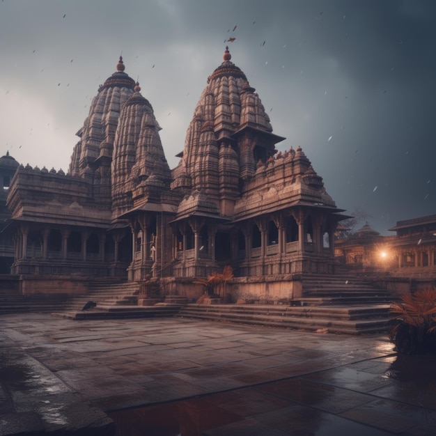 Photo night view of beautiful cinematic shot of ram mandir ayodhya