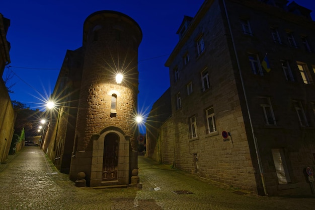 Night view of beautiful walled city IntraMuros in SaintMalo also known as city corsaire Brittany