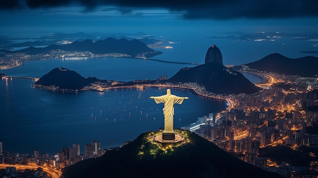 Night view of christ the redeemer