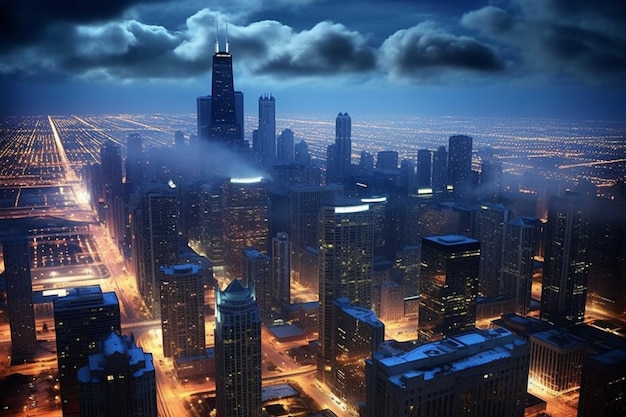 Ночной вид на город Чикаго, штат Иллинойс, США.