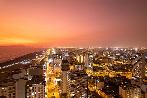 Night view of the city of Lima in the municipality of San Miguel