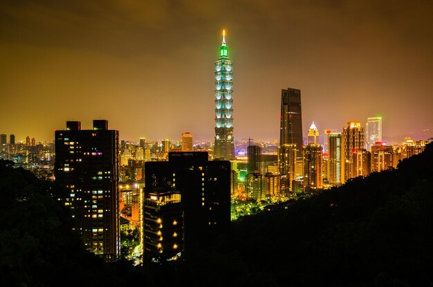 Night view of the cityscape with the Taipei 101 Observatory in Taipei, Taiwan