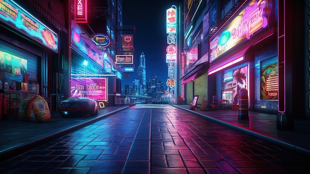 Night view of Cyberpunk Street Ai generated