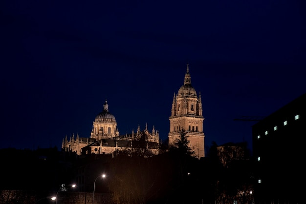 Night view of the dome and the tower of the cathedral of Salamanca