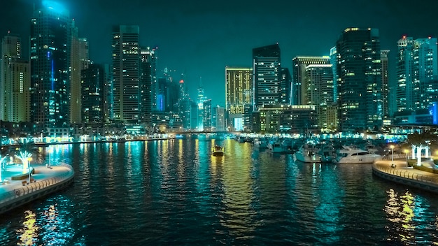 Night view of Dubai. Beautiful night view of the modern business district of Dubai.