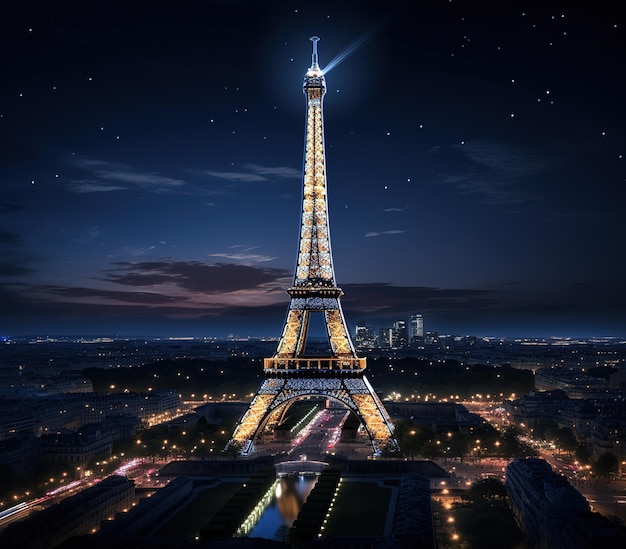 Night view of the Eiffel Tower in Paris France