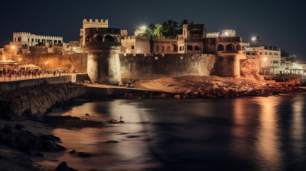 Photo night view of elmina castle