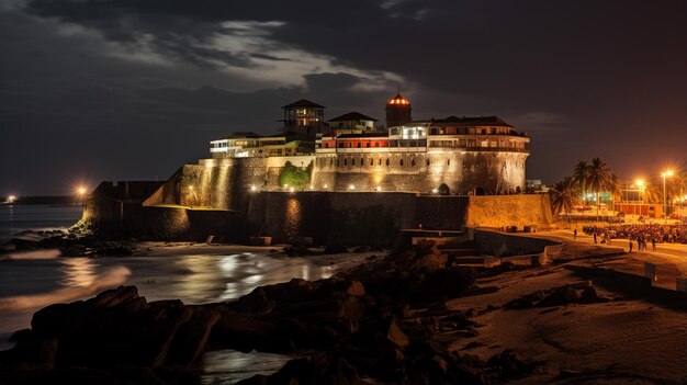 Photo night view of elmina castle