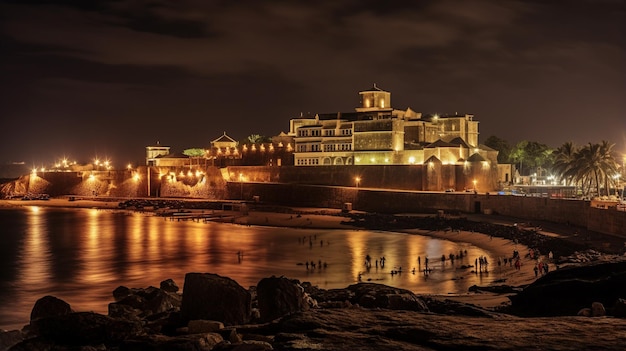 Photo night view of elmina castle