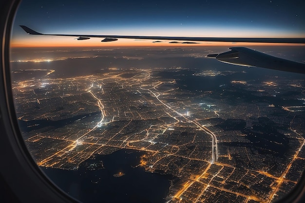 写真 飛行機からの夜の景色