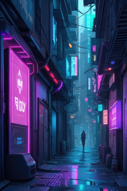 A night view of gaming street with neon lights