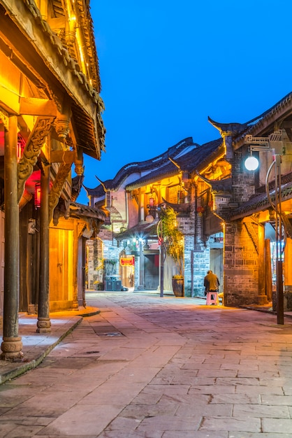 Night view of Huanglongxi ancient town in Chengdu