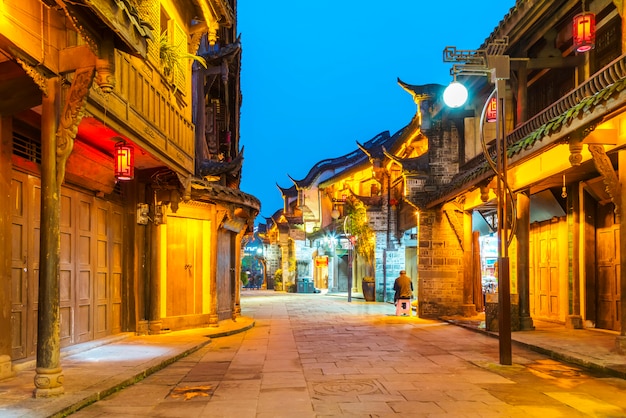 Night view of Huanglongxi ancient town in Chengdu