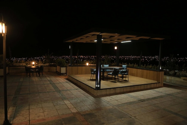 Night view of modern and simple gazebo