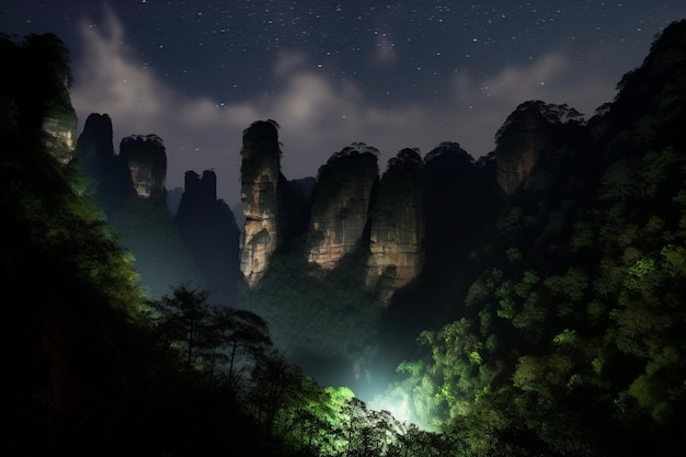 A night view of the mountains and the stars