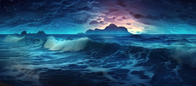 Night view of the ocean AI Generated Image