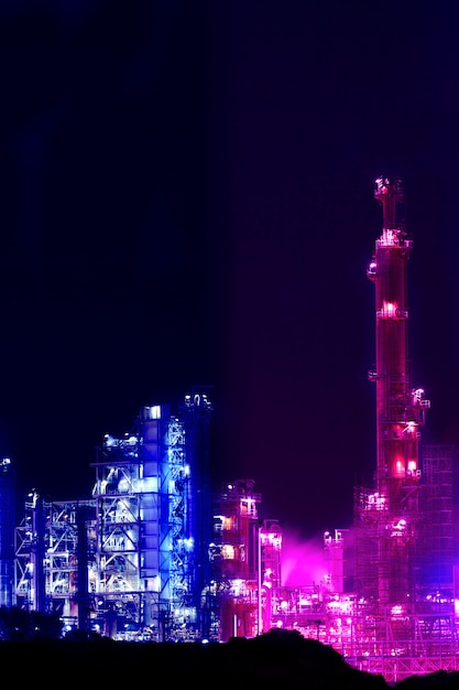 Night View of an Oil Refinery Plant