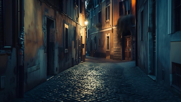 Night view of old cozy street in Trastevere in Rome Italy Trastevere is rione of Rom Generative AI