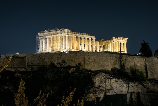 Night view of the Parthenon in Athens Greece