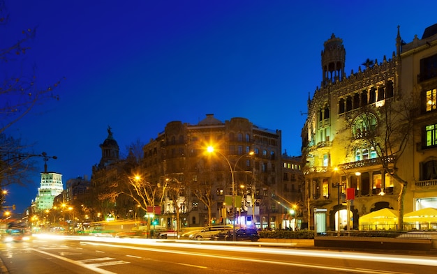 Night view of Paseo de Gracia in  Barcelona 