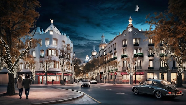 Night view of passeig de gracia in barcelona catalonia